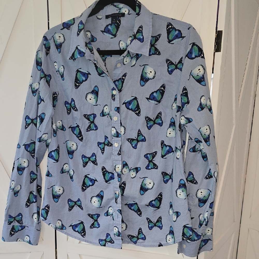 Tommy Hilfiger Blue and Black Butterfly Shirt